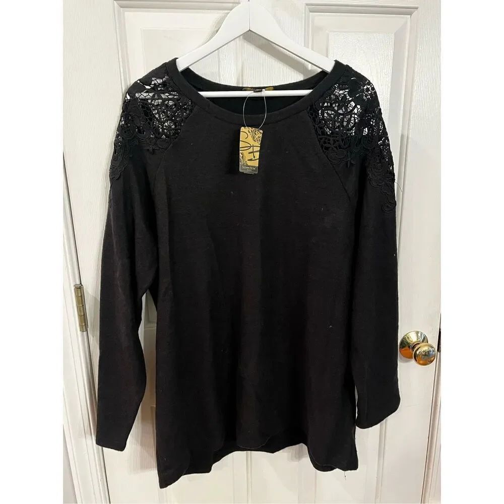Suzanne Betro Charcoal Cozy Soft Lace Crochet Shoulder Tunic Top sz 2X NWT